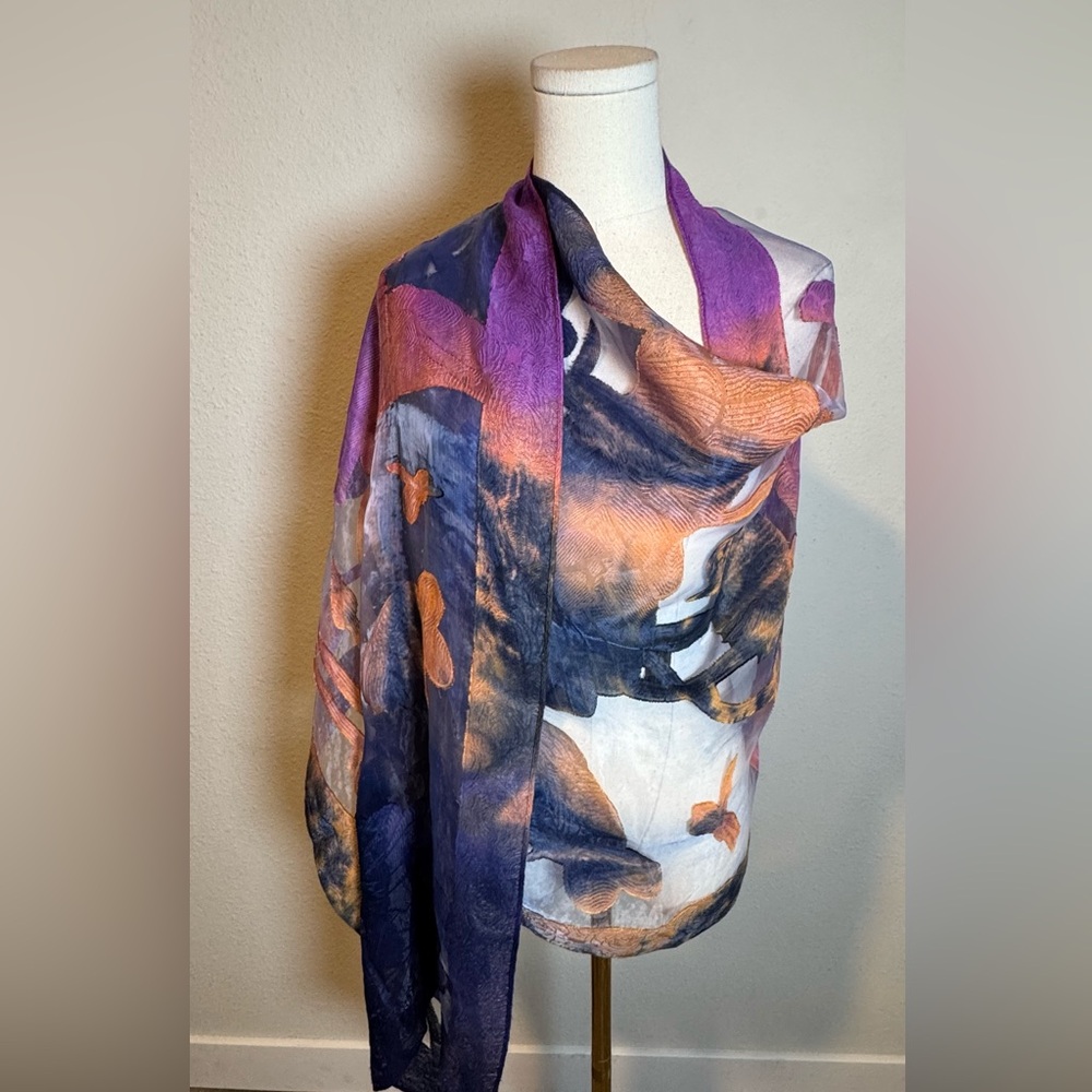 NWT Spain in America Velvet Burnout Scarf Purple Orange Combo - Picture 2 of 10